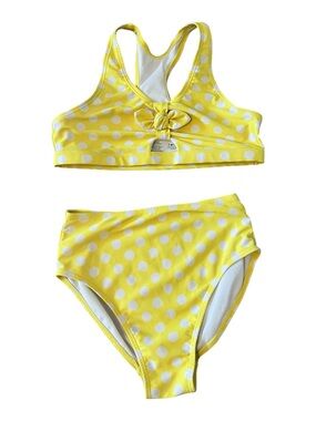 George Girls Yellow White Polka Dot Two Piece Bikini Swimsuit Size LG (10-12)